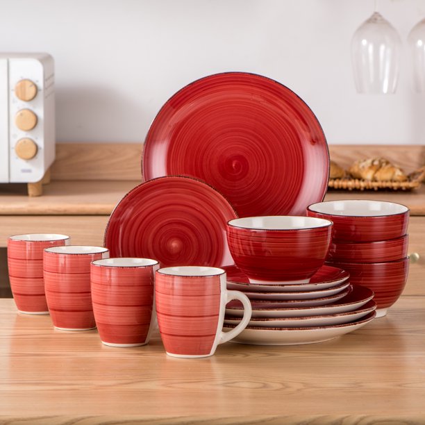 vancasso, Series Bella, 16Piece Stoneware Dinnerware Set, Red Dinner