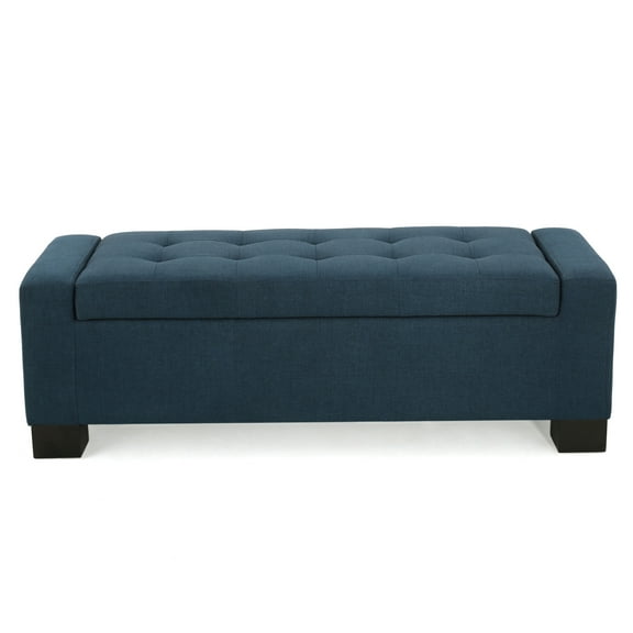 GDF Studio Nadia Contemporary Tufted Storage Ottoman Bench, Navy Blue Fabric and Dark Brown