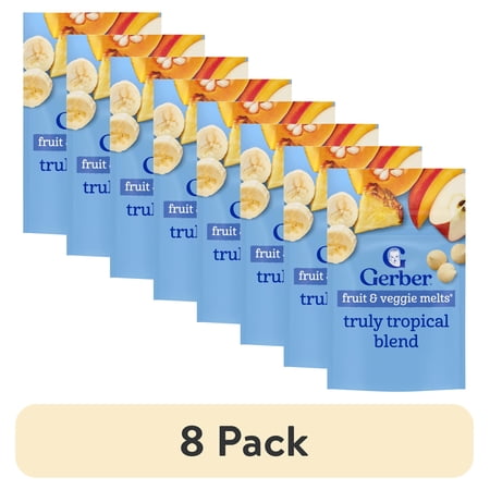 (8 pack) Gerber Snacks for Baby Fruit & Veggie Melts Baby Snack, Truly Tropical Blend, 1 oz Bag