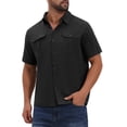thumbnail image 5 of INSPIRE CHIC Men's Solid Short Sleeve Button Down Chest Pockets Linen Shirt 2XL Black, 5 of 6