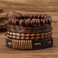 thumbnail image 3 of 4 Styles Adjustable PU Leather Wristbands Leather Hexagram Wrist Cuff Ethnic Tribal Black Brown Woven Wrap Natural Wood Beads Bracelet Arm Armor, 3 of 9