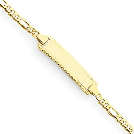 Mens Gold Figaro Bracelet - 14k Yellow Gold 6in Engravable Figaro Link Baby/Child ID Bracelet