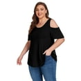thumbnail image 5 of Cueply Plus Size Tops for Women Summer Short Sleeve Shirts Cold Shoulder Blouse Crewneck Tunic 1X-4X, 5 of 7