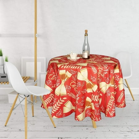 

Trimming Shop Round Tablecloth 70 Circular Polyester Table Cover Protector Palm Leaves & Bow Ribbon Printed Wipe Clean Water Resistant Table Cloth for Buffet Table Christmas Parties