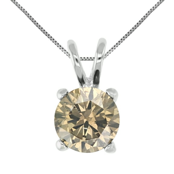 Vir Jewels 1 CTTW Champagne Diamond Solitaire Pendant Necklace in 14K White Gold Round Brown