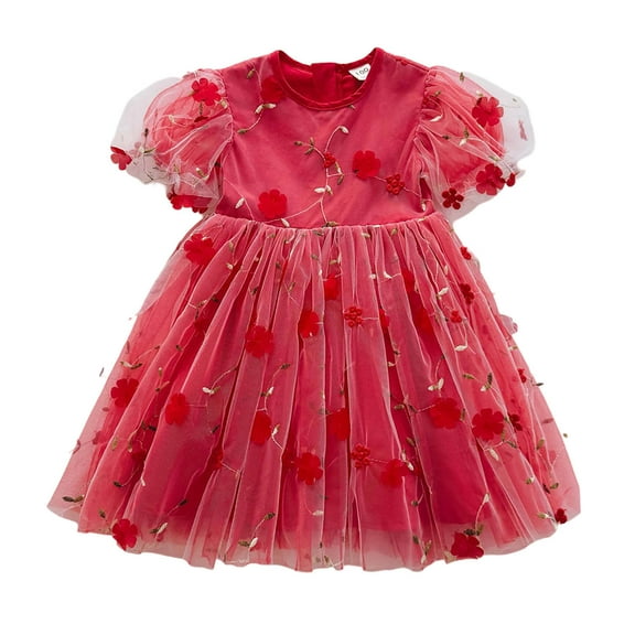 TAIAOJING Toddler Girls Short Sleeves Embroider Princess Dress Dance Party Floral Dresses Boho Beach Casual Birthday Sundress Fashionable 18-24M