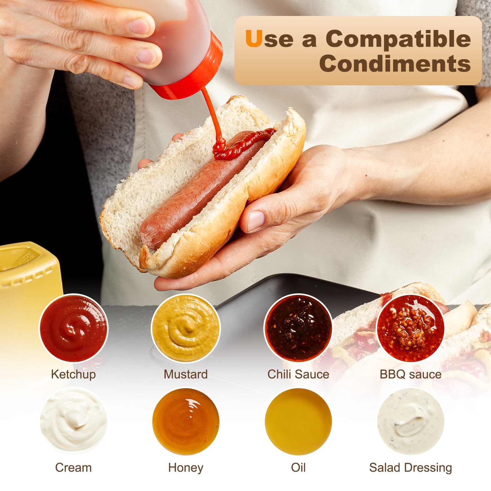 Uxcell Condiment Squeeze Bottles, 2pcs 20 oz Refillable Plastic Squirt Bottle Dispensers Leak Proof for BBQ Cooking Oil Barbecue Seasoning Honey Syrup, Yellow
