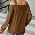 thumbnail image 3 of XFLWAM Cold Shoulder Tops for Women Casual Long Sleeve Tunic Tops Square Neck Cut Out Shirts Solid Color Loose fit Blouse Coffee L, 3 of 5