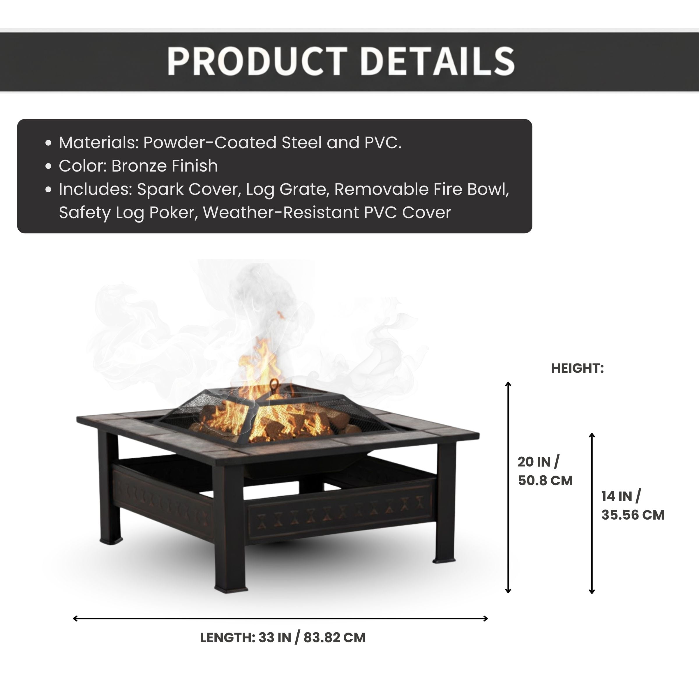 Pure Garden 32-Inch Outdoor Steel Fire Pit with Screen, Cover, and Poker (Bronze)