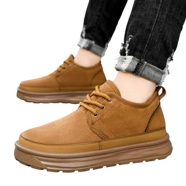 Dakaela Bottes d'Hiver pour Hommes en Suède Chukka à Lacets Bottines de Combat à la Cheville Plateforme Chaudes Extérieur Décontractées Chaussures de Randonnée