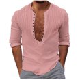 thumbnail image 2 of Stamzod Men's Cotton Linen Long Sleeve Shirts Ribbed Casual Lightweight Button Down Golf Shirts Plus Size Vacation Beach Tops with Pocket on Clearance, 2 of 6