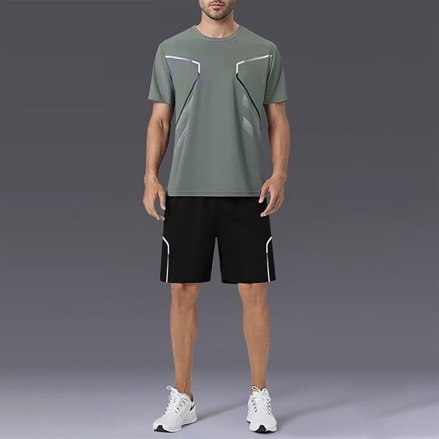 Weiqiqre Ensemble 2 Pcs pour Hommes T-Shirt à Manches Courtes Col Rond et Shorts de Sport Décontractés à Cordon