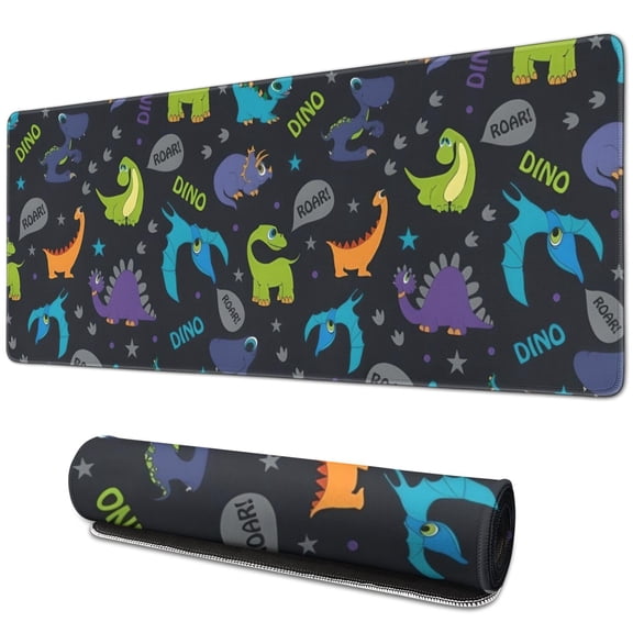 Long Mouse Pads for Desk,DarkBlue Cartoon Dinosaurs Text Pattern Desk Mats on Top Of Desks, Desk Mouse Pad Extra Large with 3mm Non-Slip Base and Stitched Edge for Gaming,Office,Work,Home 31.5"x11.8"
