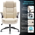thumbnail image 4 of WOSDOM Beige Leather Office Chair - Flip Arms Adjustable Built-in Lumbar Support, Executive Computer Desk Chair Work Chairs with with Storage Bags, Strong Metal Base Quiet Wheels, 350 lb, 4 of 8