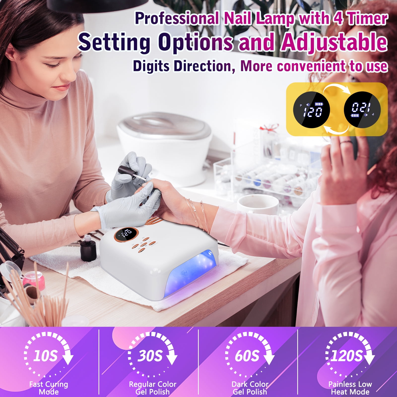 Cordless UV LED Nail Lamp, 72W Professional Nail Dryer with 36 UV/LED Beads, 15600mAh Rechargeable Battery, 4 Timers, Auto Sensor, Portable Gel Nail Polish Curing Light for Salon Home Nail Art