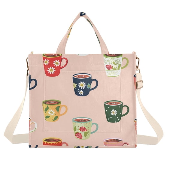 Coffee Mugs Corduroy Tote Bag Handbag Large Messenger Bag Shoulder Crossbody Zipper Bag Purse
