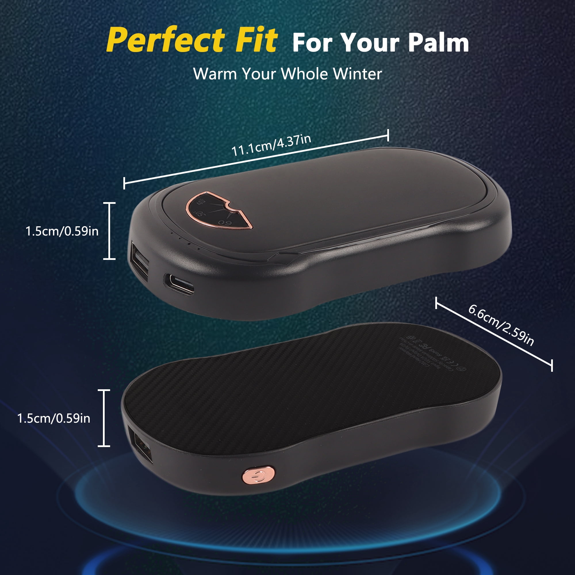 Hand Warmers Rechargeable 2 Pack, BUSATIA 10000 mAh Hot Hand Warmers , Electric USB Rechargeable Portable Hand Warmer, Reusable Hand Warmer for Camping, Fishing, Skiing, Hiking