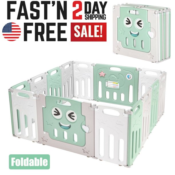Clearance! Fordable Baby 14 Panel Playpen Activity Safety Play Yard Foldable Portable HDPE