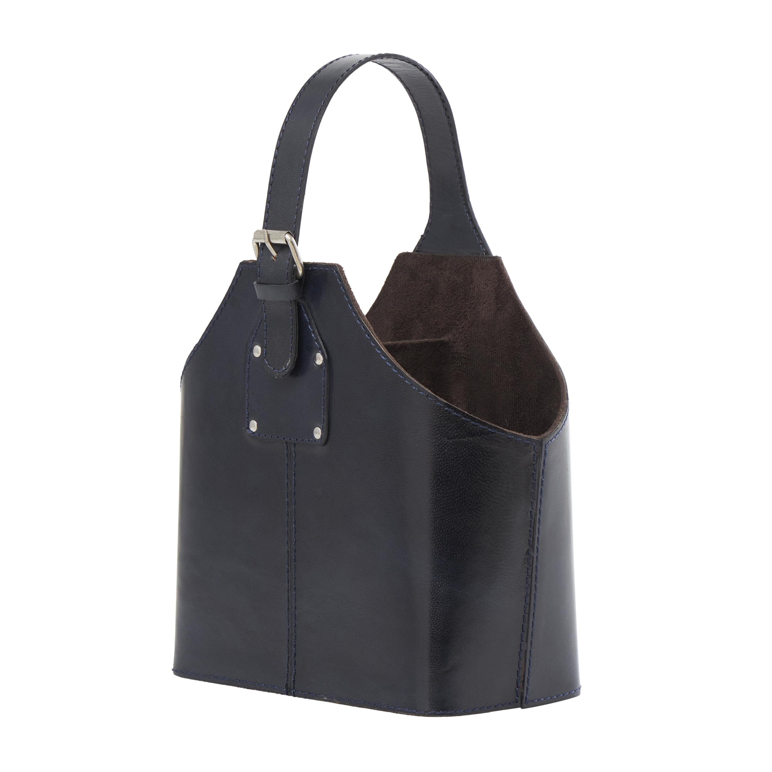 DecMode 10" x 13" Dark Blue Leather Handmade 2 Bottle Wine Holder with Carrying Handle, 1-Piece