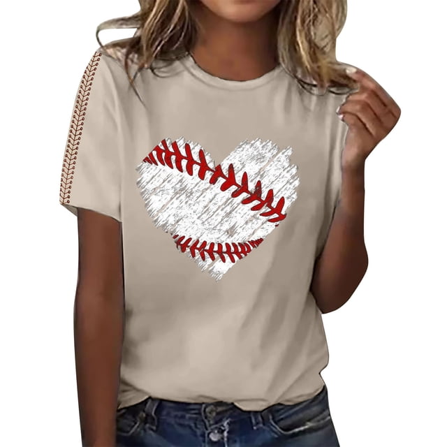 WZXFASHION T-shirt Imprimé Baseball pour Femmes Été 2025 en Liquidation T-shirt à Manches Courtes pour Femmes