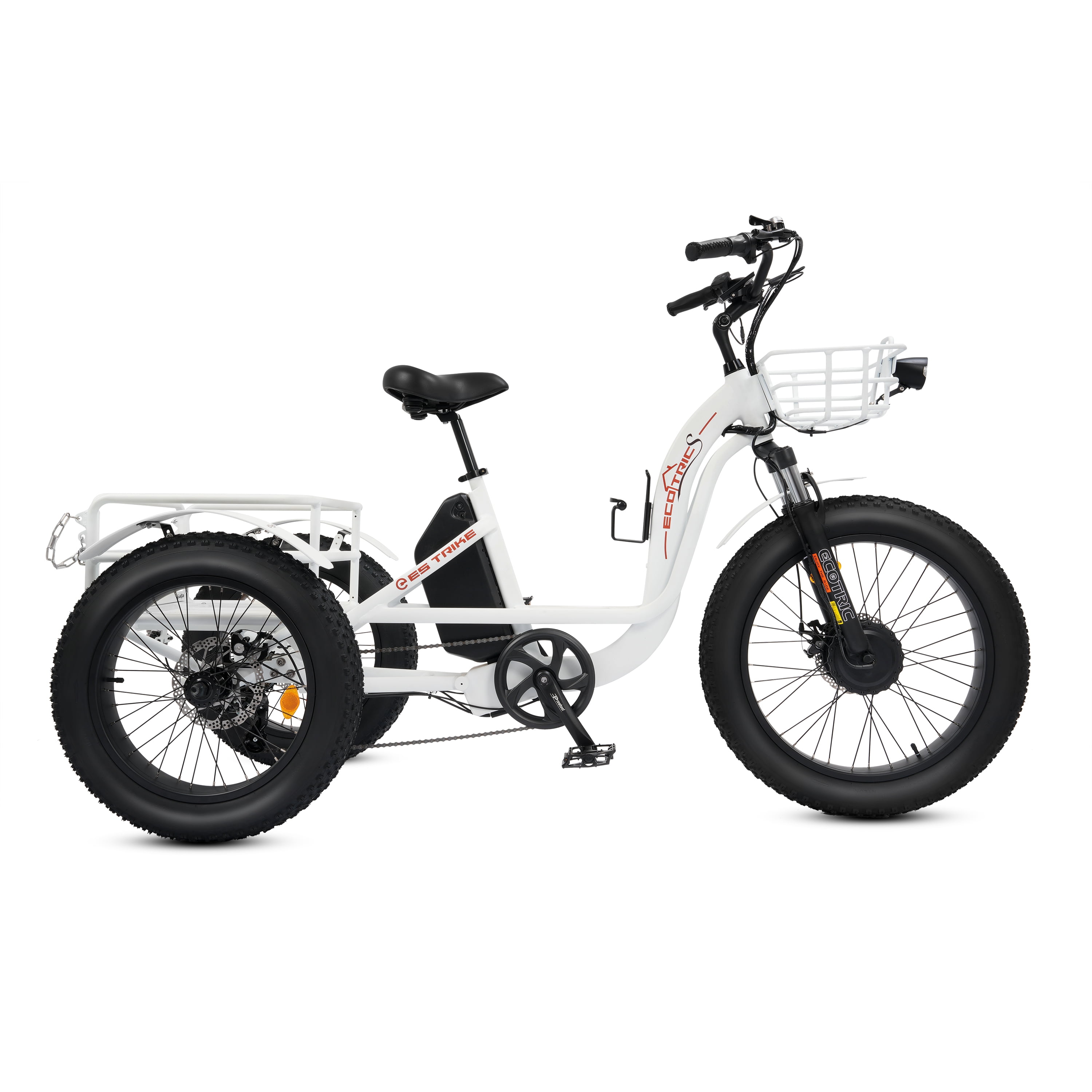 ECOTRIC 22.4AH Electric Tricycle Fat Tire for Adults with Basket, 750W 48V Battery, 3 Wheel Step-Thru E-trike White