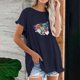 thumbnail image 3 of Camiseta informal para mujer, blusa estampada con cuello redondo y manga corta, Tops OAVQHLG3B Store  lin121212, 3 of 4