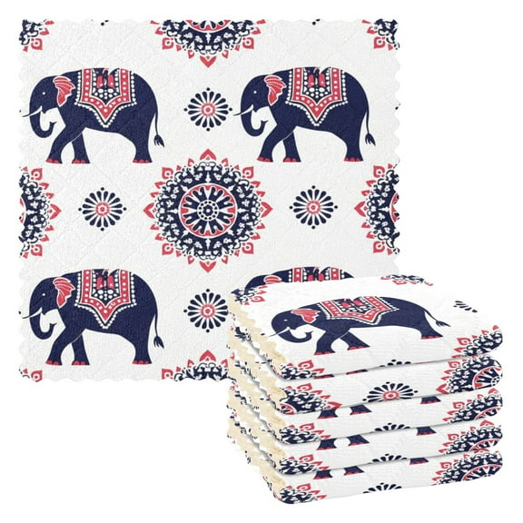 6 Packs Traditional Indian Elephant Kitchen Dish Towels Soft Absorbent Dish Cloths 11"x11"