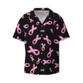 thumbnail image 2 of Lsque Breast Cancer Awareness print Men's Cuban Collar Short Sleeve Shirt Summer Beachwear Casual Button Down Fashionable Vacation Leisure Shirt-4X-Large, 2 of 7