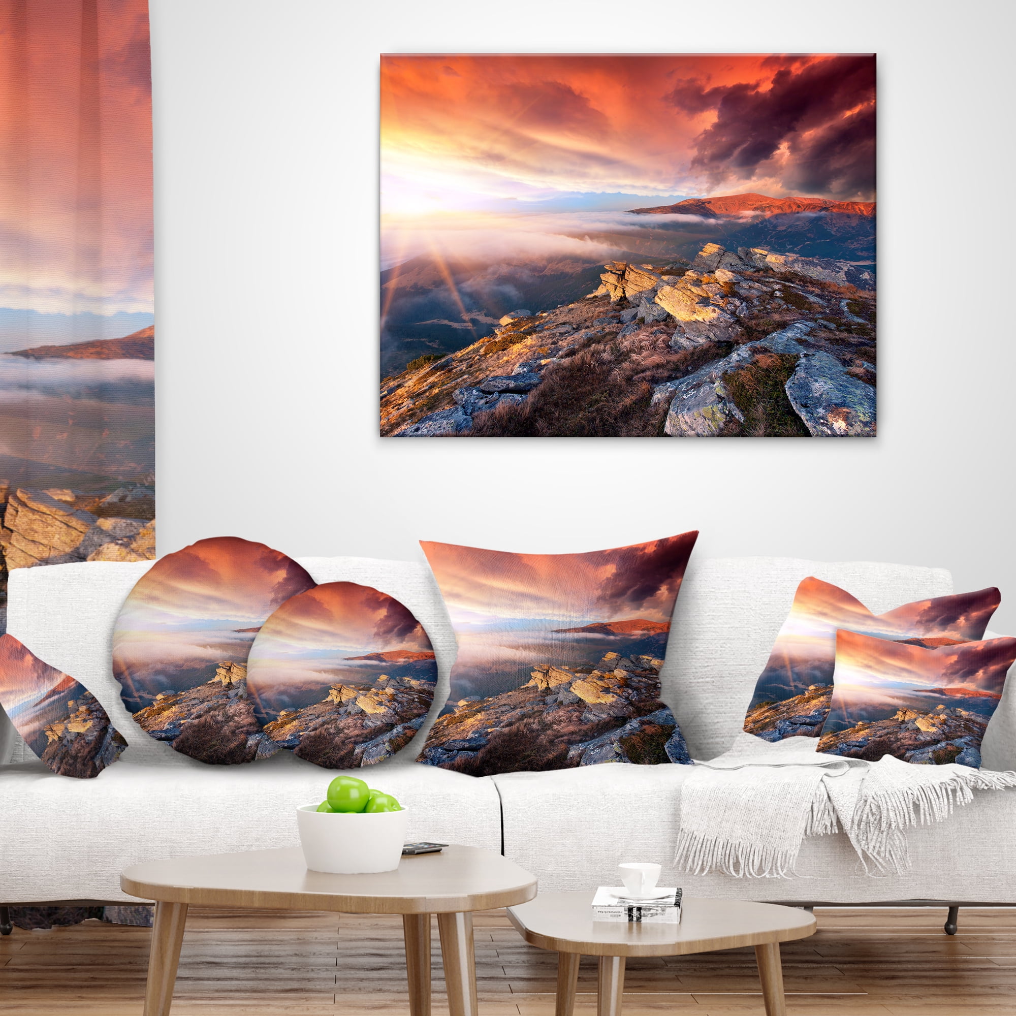 Designart Colorful Autumn Sky and Mountains - Landscape Photography Throw Pillow - 18x18
