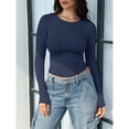 thumbnail image 5 of Women’s Long Sleeve Ruched Crew Neck Slim Fit T-Shirt – Casual Elegant Fitted Top for Daily Wear Layering, 5 of 6