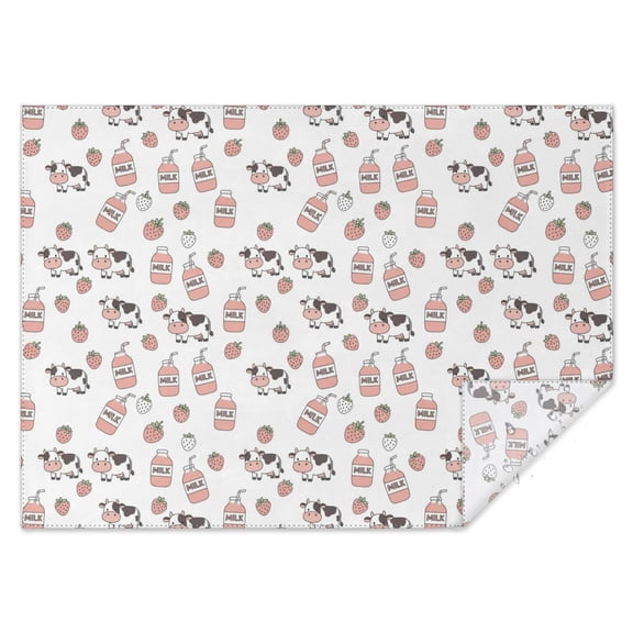 White Cow Milk Strawberry Pattern Rectangle Tablecloth 60"x84",Waterproof Polyester Rectangle Table Cloth, Wipeable Spillproof Polyester Tablecloth for Dining, Camping, Indoor and Outdoor
