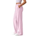 thumbnail image 6 of Striped Sweatpants Drawstring Elastic Waist Wide Leg Pants for Women Casual Beach Travel Summer Trousers (M, Pink), 6 of 7
