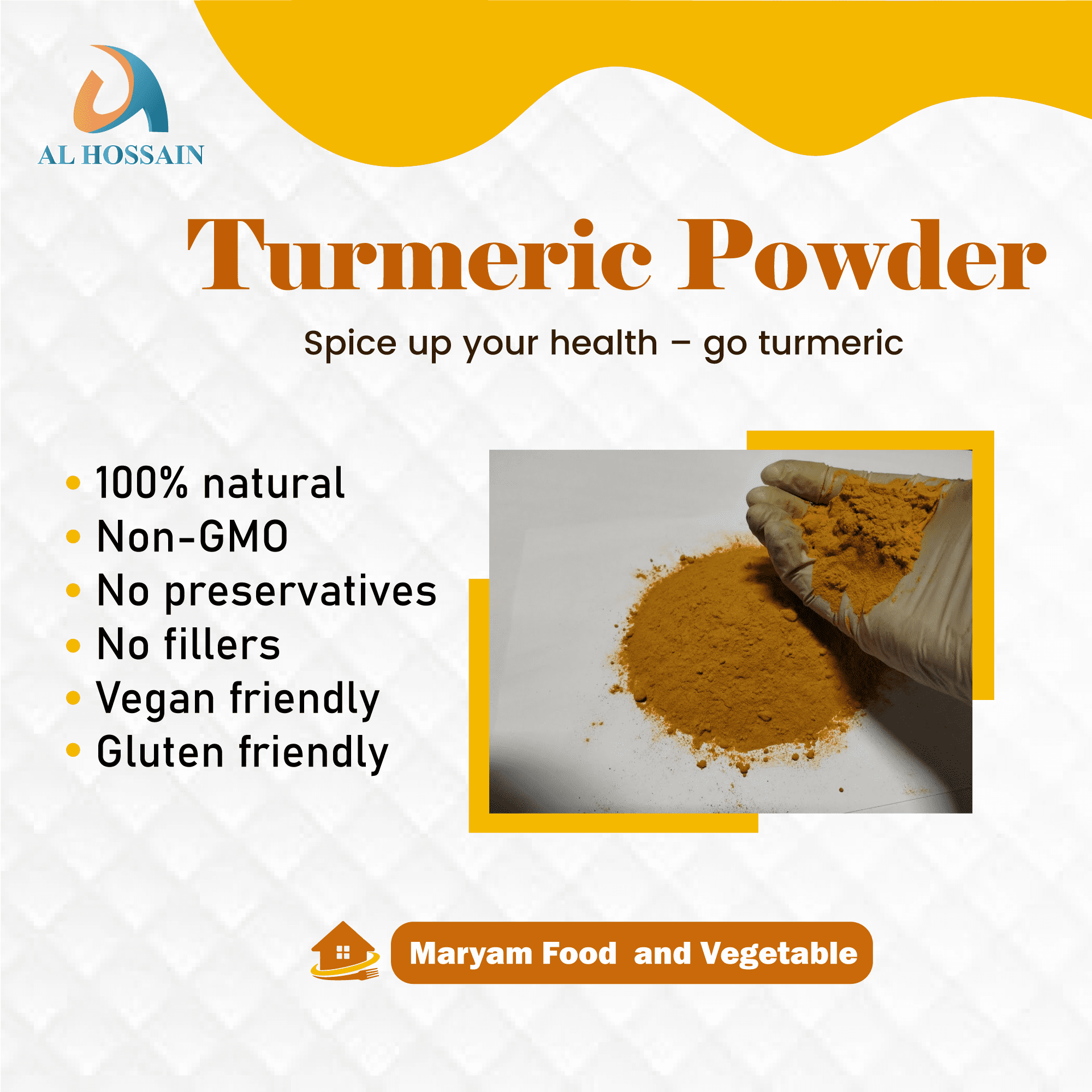 Al Hossain indian Natural Turmeric Powder – Bulk 11 LBS/ 5kg (176 oz).Gluten-Free.Haldi powder. Pure Turmeric Supplement. Ground from Raw Turmeric Root. Natural Golden Spice for Immunity Support.