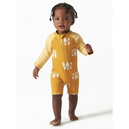 

Modern Moments by Gerber Baby Boy One Piece Long Sleeve Rash Guard Swimsuit with UPF 50+ Sizes 0/3M-24M