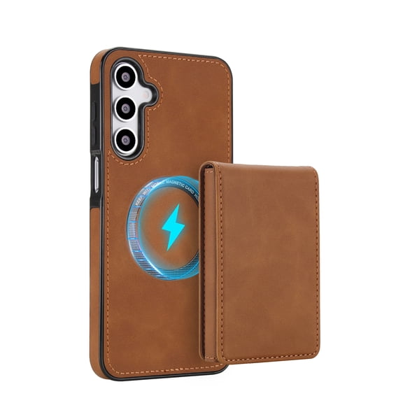 For Samsung Galaxy A17 5G Phone Case,Compatible with Mag-Safe,Retro PU Leather Back,2-in-1 Magentic Detachable Credit Card Holder Flip Cover Kickstand,Shockproof Anti-fall,Rugged Phone Case,Brown
