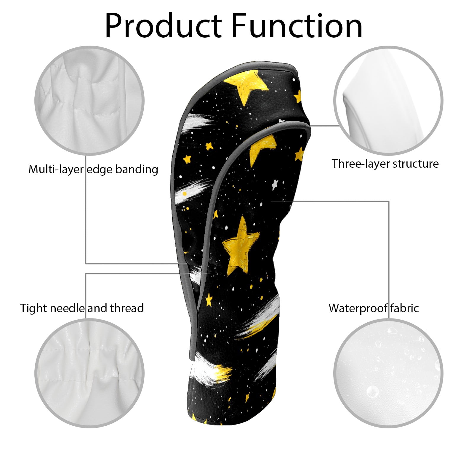 Golf Club Covers PU Leather Waterproof Head Covers for Fairway Woods Hybrids Golden Shooting Star