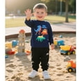 thumbnail image 2 of POPTEM Toddler Boy Graphic Tees Dinosaur Long Sleeves Shirts Navy Blue 3T, 2 of 9