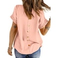 thumbnail image 3 of UVN Summer Shirts for Women Short Sleeve Blouses Ladies Crewneck Lace Crochet Tops Dressy Chiffon Blouses, 3 of 7