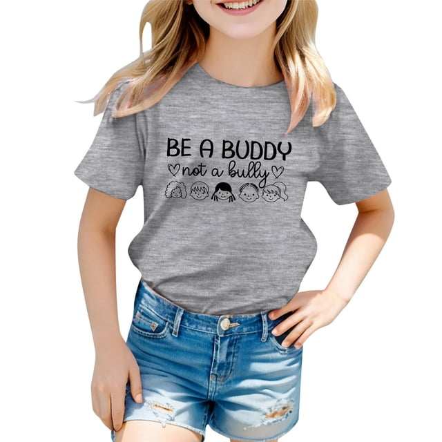 PMVFHDE Hauts Tendance pour Filles Manches Courtes T-Shirts Graphiques Mignons Mode Décontractée Respirante Imprimée Gris, 2-3 Ans