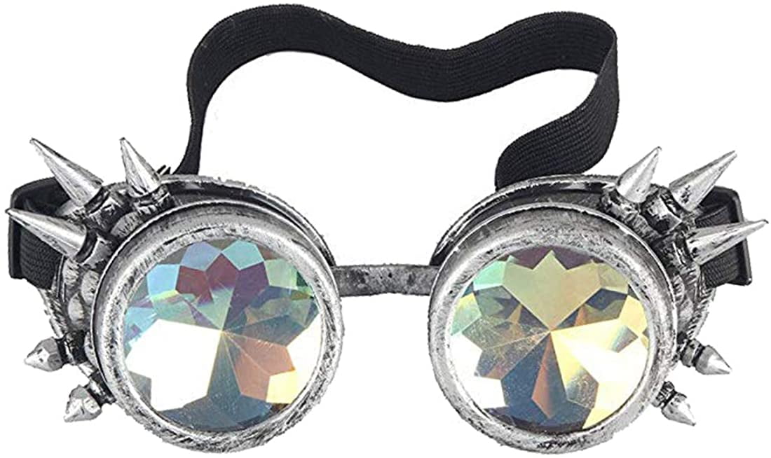Vintage STEAMPUNK GOGGLES Bling Glasses Kaleidoscope Goth COSPLAY PARTY Rivets