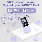 64GB MP3 Player with Bluetooth 5.3, Music Player with HiFi Sound for Sports Runners, 2.4 Screen MP3 Player Built in HD Speaker Voice Recorder E-Book, Expanded Up to 128GB, Earphone Included, Purple