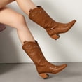 thumbnail image 3 of Studded Wide Calf Cowboy Boots for Women Vintage Leather Western Chunky Mid Calf Cowgirl Boots Winter Fall Riding Shoes, 3 of 6