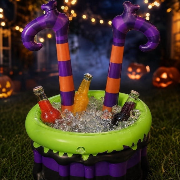 Halloween Inflatable Witch Legs Cauldron Cooler Witchy Party Chiller Drink Beverage Ice Bucket for Spooky Party Supplies Indoor Outdoor Decor