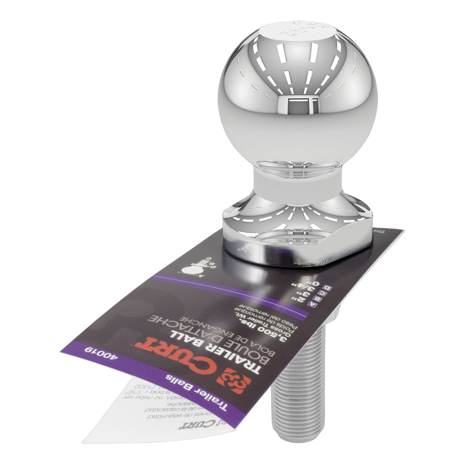 3,500 lbs. CURT 40019 Chrome Trailer Hitch Ball 2-Inch Diameter Tow Ball with 3//4-Inch x 3-Inch Shank