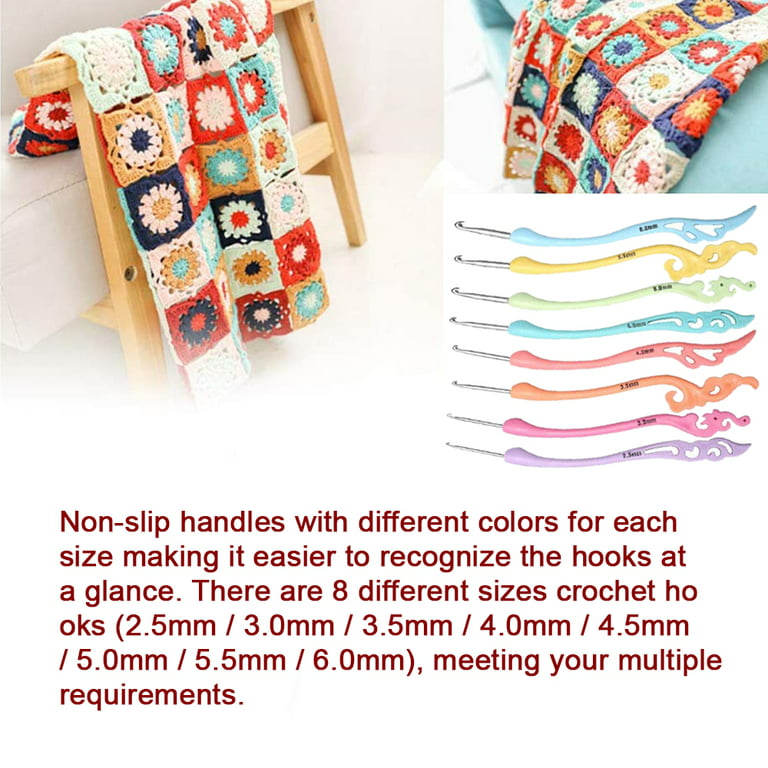 FZFLZDH Crochet Hook Set,8 Pcs Colorful Ergonomic Soft Rubber