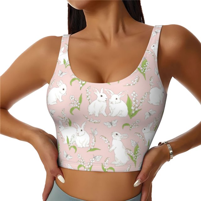 Fotbe Rabbit Sujetador Deportivo Largo sin Aros para Mujer con Almohadillas y Soporte Medio, Transpirable y Absorbente, Camiseta Tipo Chaleco o Tank Top-Large