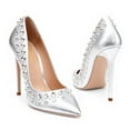 thumbnail image 3 of XYD Women Slip-on Pumps Stiletto High Heels Sparkling Crystals Closed Pointed Toe Formal Evening Shoes Size 6.5 Silver, 3 of 4
