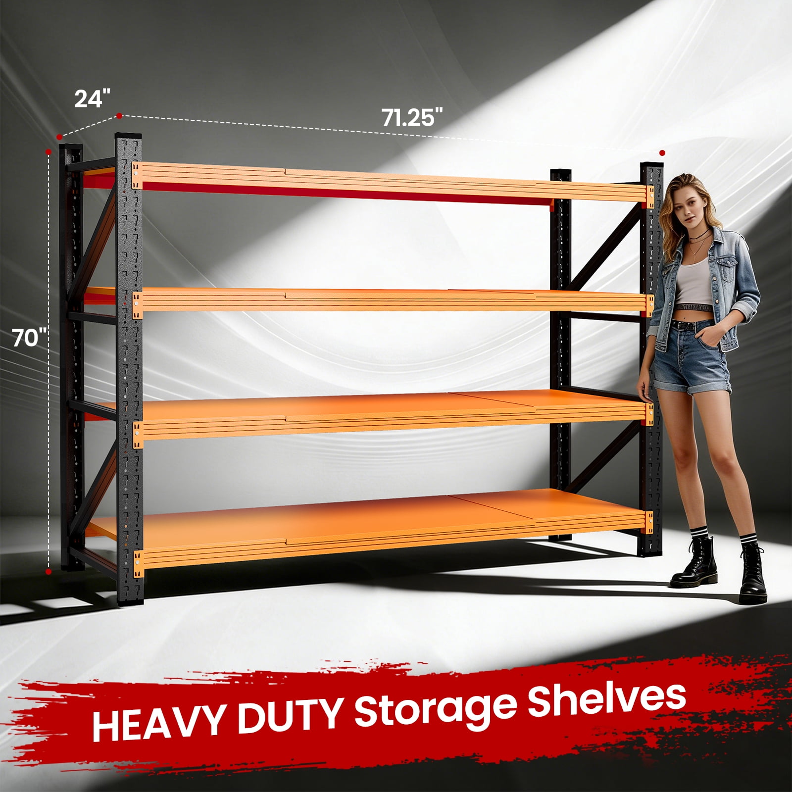 AUHUP 4-Tier Garage Storage Shelves 5000LBS Heavy Duty Metal Shelving 71" W Shelving Unit for Warehouse,Basement Industrial,Commercial Utility Rack Shelf, Black & Orange