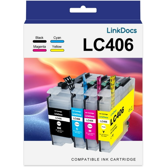 LC406 LC406XL Ink Cartridge Replacement for Brother LC406 LC-406 LC406XL to use with Brother MFC-J4335DW MFC-J6955DW MFC-J5855DW Printer (Black, Cyan, Magenta, Yellow)4PACK
