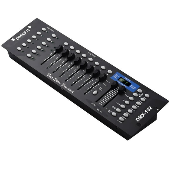 Console de Contrôle DMX512 192 Canaux, Carte de Contrôle de Lumière de Scène Professionnelle pour Lumières DEL par Têtes Mobiles, Mélangeur d'Éclairage à Affichage Numérique avec Faders, Équipement DJ à Coque en Aluminium